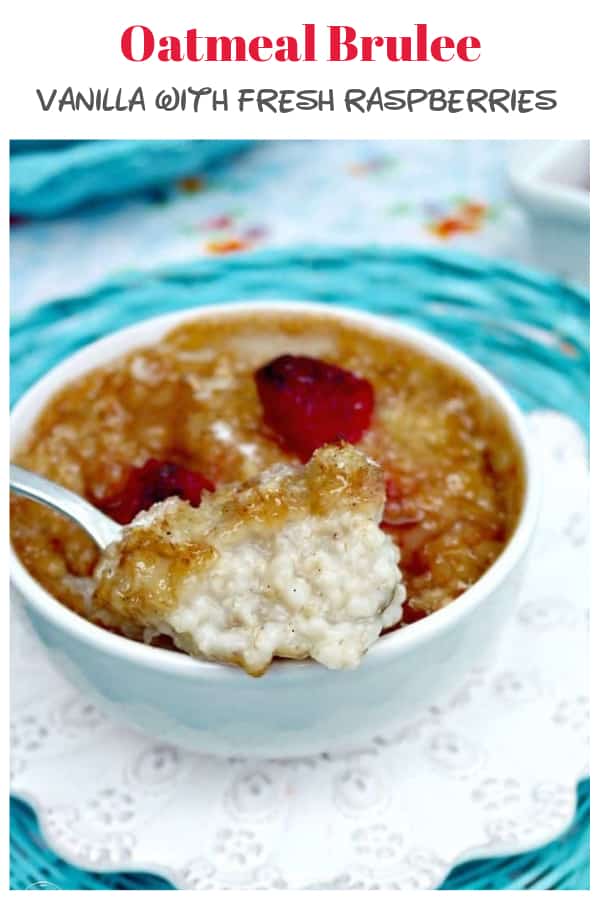 Oatmeal Brulee flavored with vanilla bean and topped with a brown sugar caramelized crust for a delicious brunch entree. Top with a splash of cream, fruits, nuts or shredded coconut for additional flavor! #oatmeal #brunch #healthyrecipes #breakfast #glutenfree | www.thefoodieaffair.com