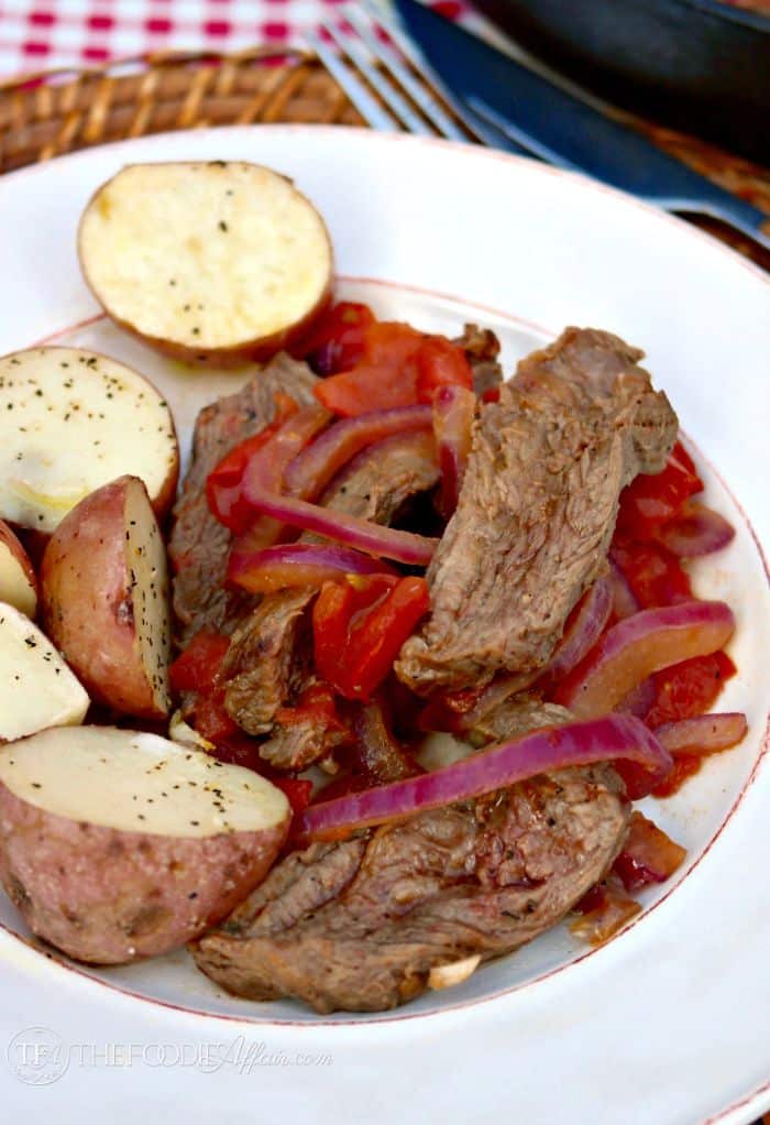 Tasty Beef Saltado with Roasted Potatoes is an easy Peruvian stir-fry dish made with lean beef and fresh vegetables. The Foodie Affair