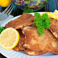 Pork Schnitzel on a white dinner plate