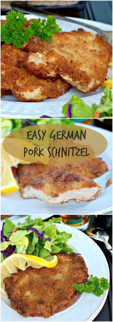 Easy German Pork Schnitzel made with thin slices of pork and dipped in a flour, egg, and breadcrumb coating before lightly frying! The Foodie Affair