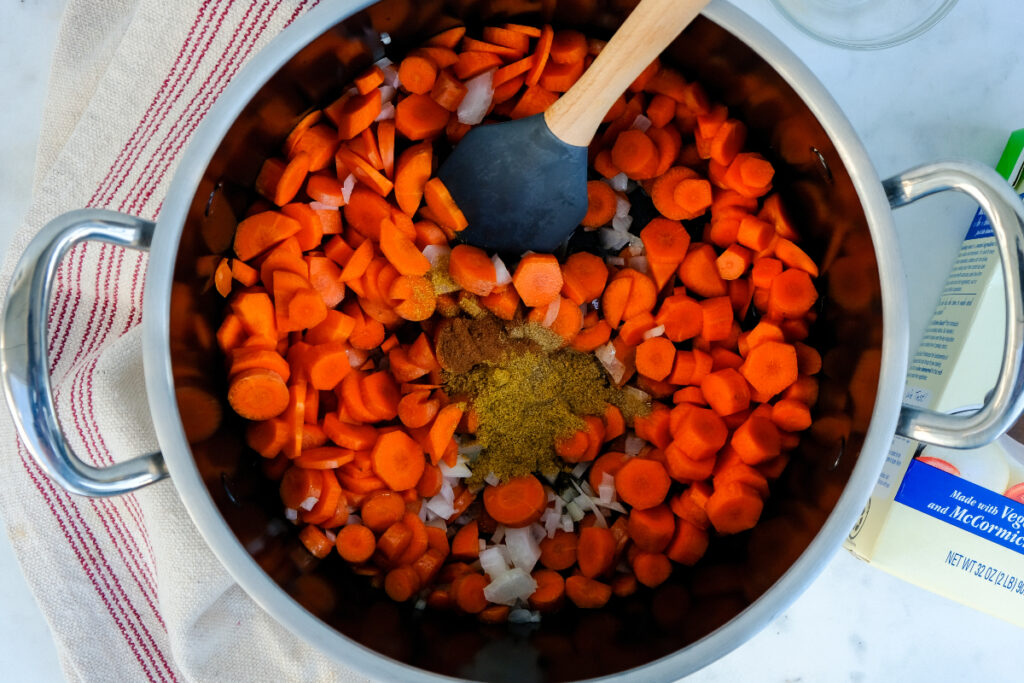 Spices added to carrot and onion mix.
