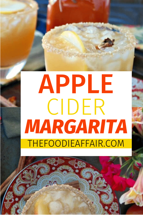 Cozy up with an Apple Cider Margarita this Fall! This cocktail is a delicious mix of tequila, orange liquor, and apple cider. A perfect addition for your Thanksgiving gathering. #margarita #cocktail #beverage #thanksgiving #holiday #cheers #partyidea #thefoodieaffair