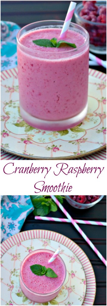 Cranberry Raspberry Smoothie made with non-fat Greek yogurt adding a protein to keep you feeling satisfied! Serve for a meal replacement or for a snack! The Foodie Affair