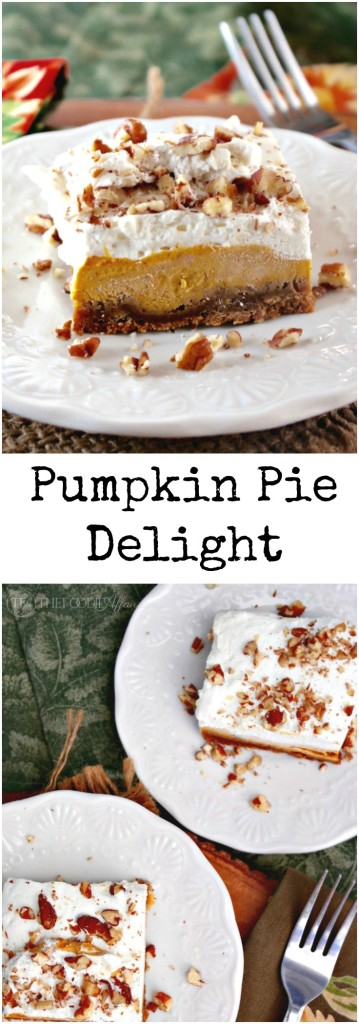 Light and airy pumpkin delight dessert made without pre-packaged jello. Three layers of delicious flavors - gingersnap crust, creamy pumpkin filling and fresh whipped cream! The Foodie Affair