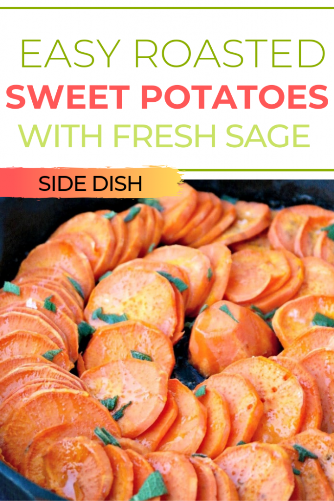 This simple sweet potato recipe is a delicious side dish to your holiday meals.  Cook and serve in the same skillet pan! #sweetpotato #roasted #sidedish #vegetables