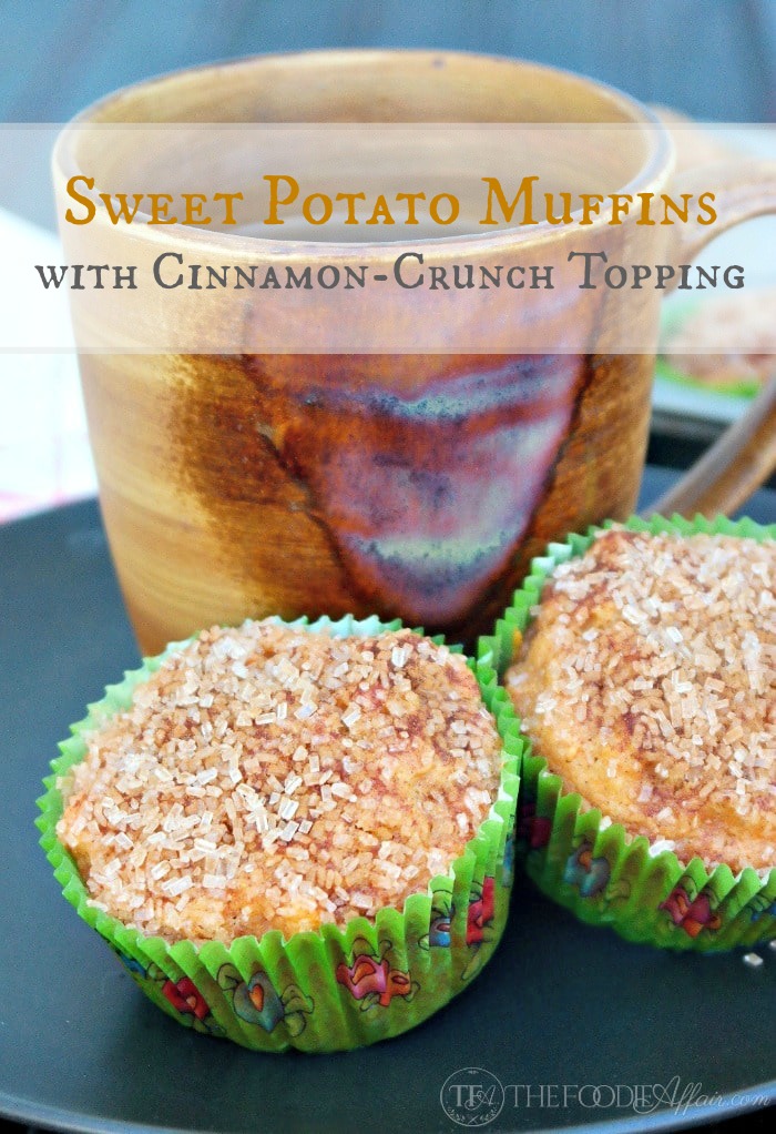 Sweet Potato Muffins with cinnamon crunch topping made with leftover Thanksgiving casserole sweet potatoes #Bake #Muffins #SweetPotato | www.thefoodieaffair.com