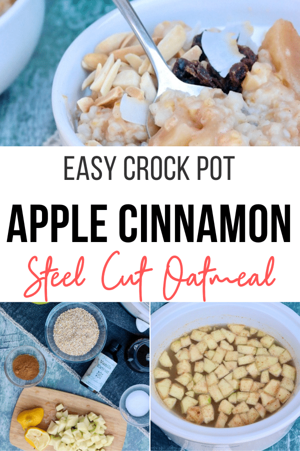 Healthy and nutritious homemade apple cinnamon steel cut oatmeal made in a slow cooker. 