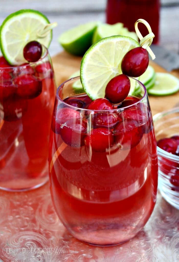 Wine spritzer in a clear glass for a holiday party