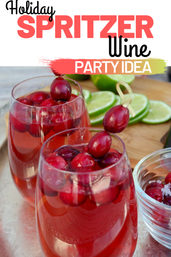 Holiday wine spritzer is easy to make for entertaining during the holiday season.  Great party idea for a DIY cocktail recipe! #cocktail #holiday #wine #spritzer #partyidea