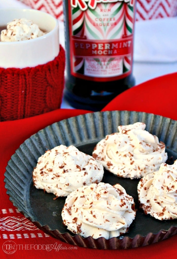 Peppermint Mocha Frozen Whipped Cream for adults! Add to your hot cocoa or coffee! The Foodie Affair