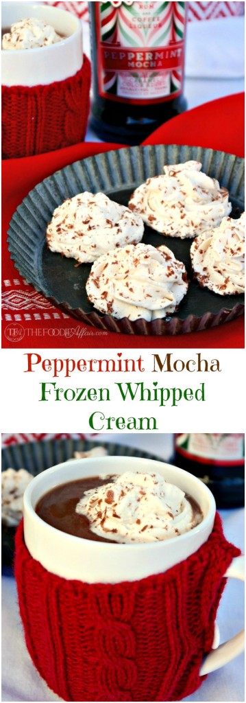 Peppermint Mocha Frozen Whipped Cream for adults! Add to your hot cocoa or coffee! The Foodie Affair