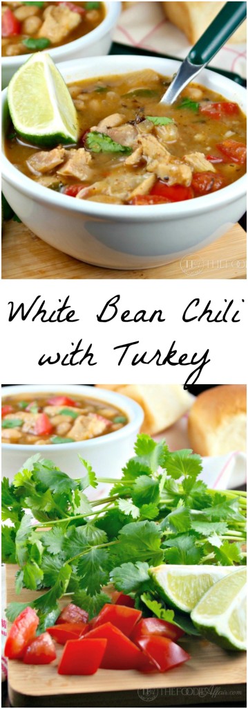 This crowd pleasing White Bean Chili with leftover Turkey is low fat, filling and packed with flavor! The Foodie Affair