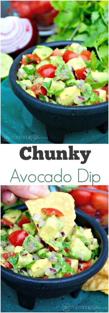 This simple Chunky Avocado Dip can be eaten with chips or served over a variety of dishes adding a healthy layer of fresh ingredients! The Foodie Affair 