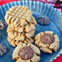 Flourless peanut butter cookies on a tin platter