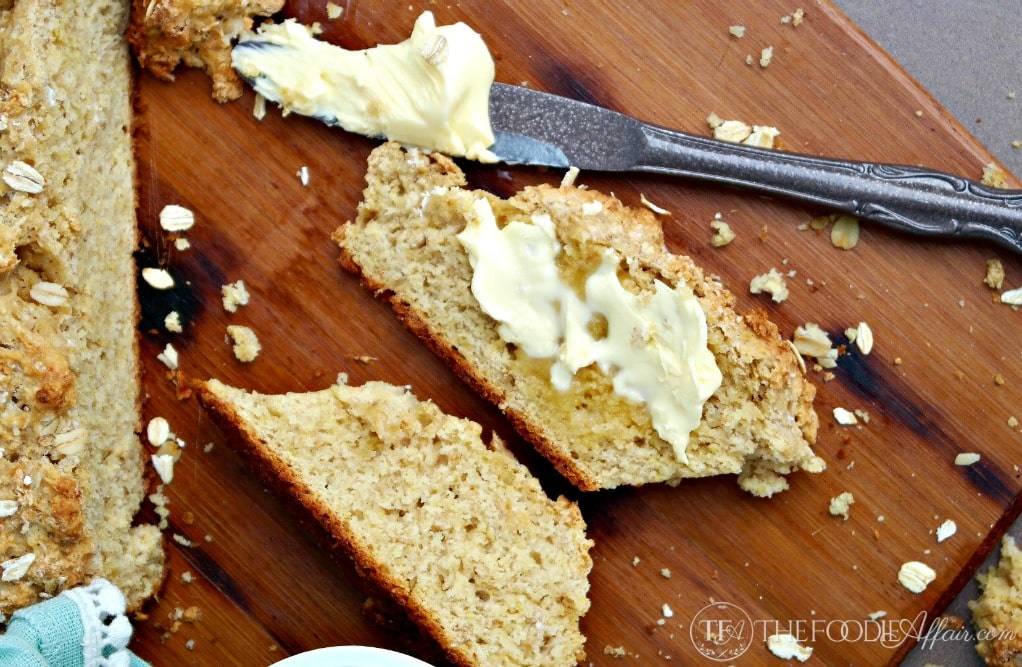 Irish Brown Soda Bread with whole wheat pastry flour, wheat germ, old-fashioned oats and brown sugar! This hearty and flavorful bread is fabulous right out of the oven with butter! The Foodie Affair