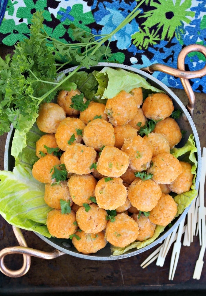 Bitesize buffalo chicken meatballs are a delicious appetizer to add to your next gathering. Dip them in homemade blue cheese dressing! The Foodie Affair