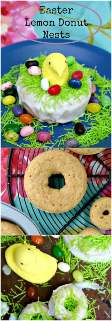 Peeps Baked Lemon Cake Donuts perched in nests are the perfect treats to add to your Easter brunch menu! Fresh lemon flavor that is sweet and slightly mouth puckering! The Foodie Affair