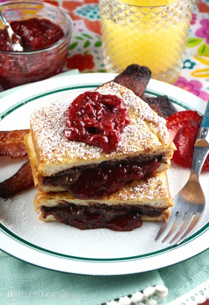 Chia Seed strawberry jam & Nutella stuffed french toast is a delicious breakfast for any special occasion! The Foodie Affair 