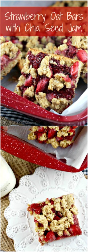 Strawberry Oat Bars with chia seed jam made without refined sugar. These bars are a tasty snack, breakfast bar or afternoon pick me up! The Foodie Affair