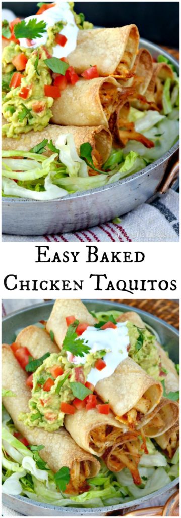 Baked Chicken Taquitos filled with seasoned shredded chicken and cheese! Add your favorite toppings and enjoy at your next fiesta! The Foodie Affair