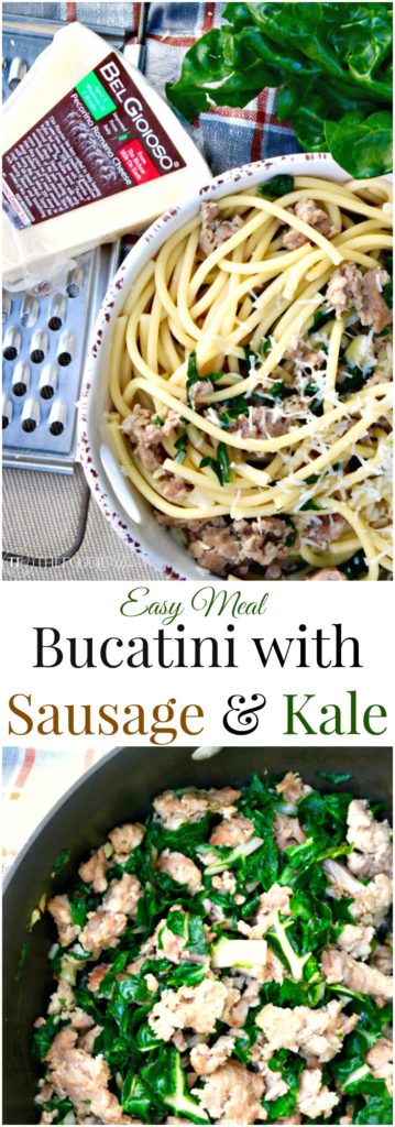 Bucatini with Sausage and Kale. This Italian quick meal is tasty and easy to make! The whole family will love this dish! The Foodie Affair