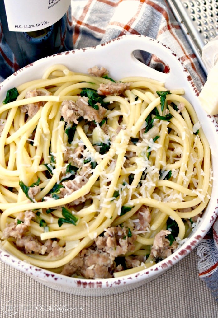 Bucatini Pasta with Sausage and Kale