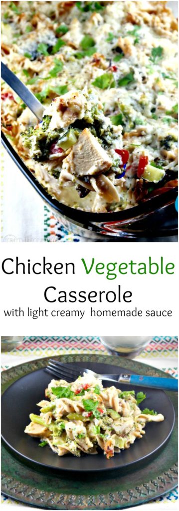 Lightened-Up Chicken Vegetable Casserole with chickpea noodles and a flavorful light creamy cheese sauce. The Foodie Affair