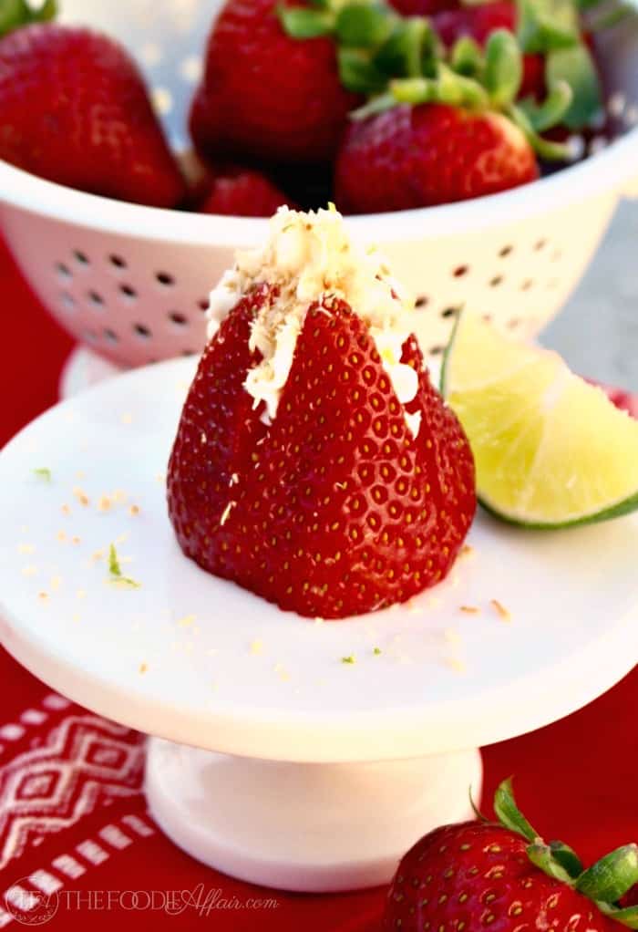 Cheesecake Stuffed Strawberries with Coconut & Lime