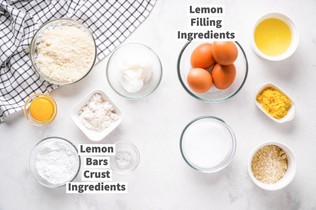 Ingredients to make keto lemon bars.