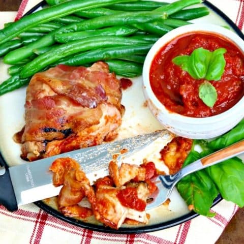 Cheese stuffed chicken with green beans