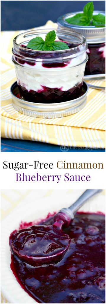 Cinnamon blueberry sauce made without sugar! Add this all-purpose sauce to pancakes, waffles, yogurt or use it as a filling for pie!