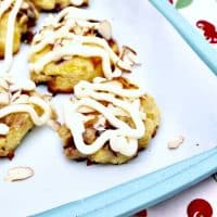 Tender Cherry Almond Scones on a blue baking sheet!