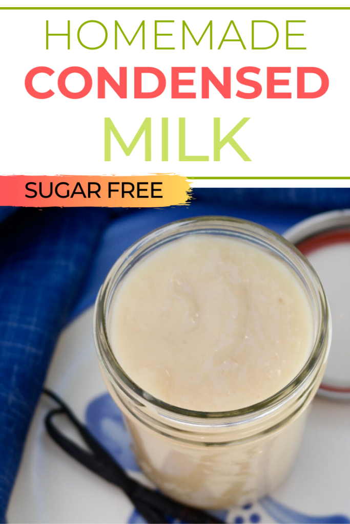 Sugar Free Condensed Milk make with cow’s milk or your favorite milk alternative like coconut.  Lighten up your treats with this homemade baking staple! #sugarfree #condensedmilk #homemade #ketorecipe #lowcarb #sugarfree #thefoodieaffair