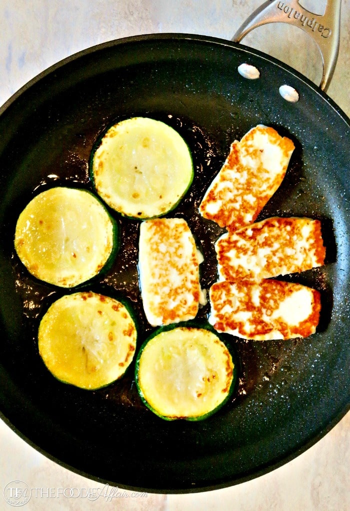 Pan Fried Halloumi Cheese and Zucchini over Pasta