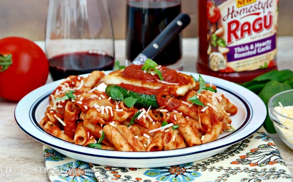 Pan Fried Halloumi Cheese and Zucchini over Pasta