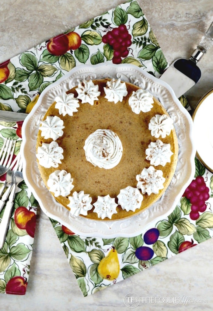 Low carb pumpkin cheesecake made with homemade pumpkin pie spices, pumpkin puree and ricotta cheese!