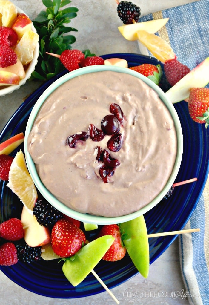 Chocolate Cherry Yogurt Dip with Fruit Kabobs #fruit #dip #yogurt #Ad | thefoodieaffair.com