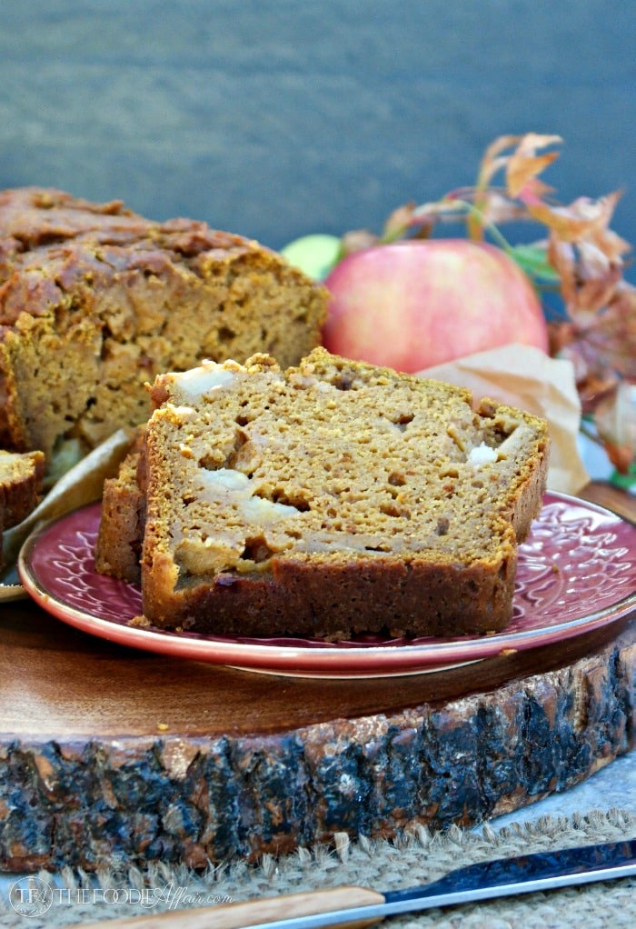 Whole Wheat Pumpkin Apple Bread with spices and chunky apple slices