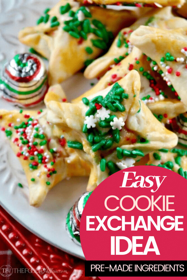 Easy Christmas cookie for cookie exchange recipe! Wrap a chocolate candy in prepared pie crust forming a wonton and decorate with colorful jimmies! #cookies #christmas #exchange #easyrecipe #treat #simple #thefoodieaffair