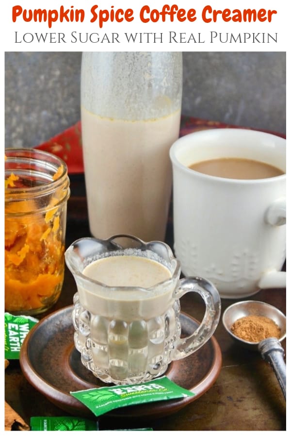 This is a lower sugar, homemade pumpkin spice coffee creamer is sweetened with zero calorie sweetener and simmered with milk, spices and real pumpkin puree. #creamer #pumpkin #coffeecreamer #diyrecipe #pumpkinspice | www.thefoodieaffair.com