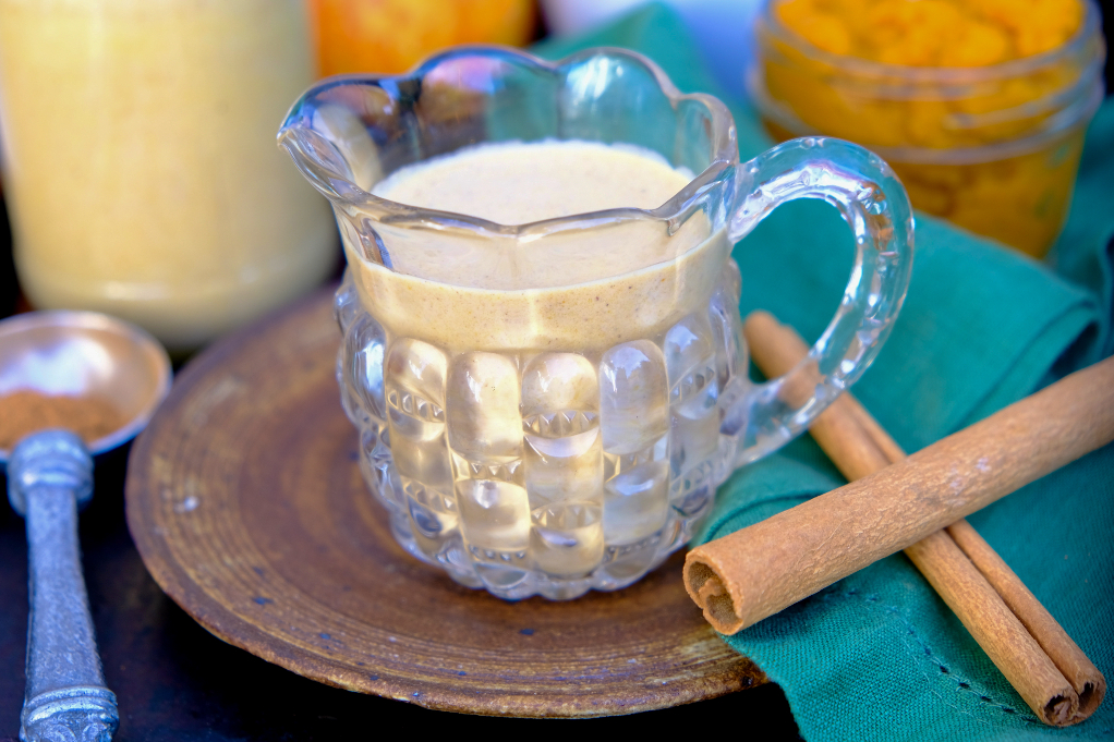 Homemade pumpkin spice creamer ready to add to coffee.