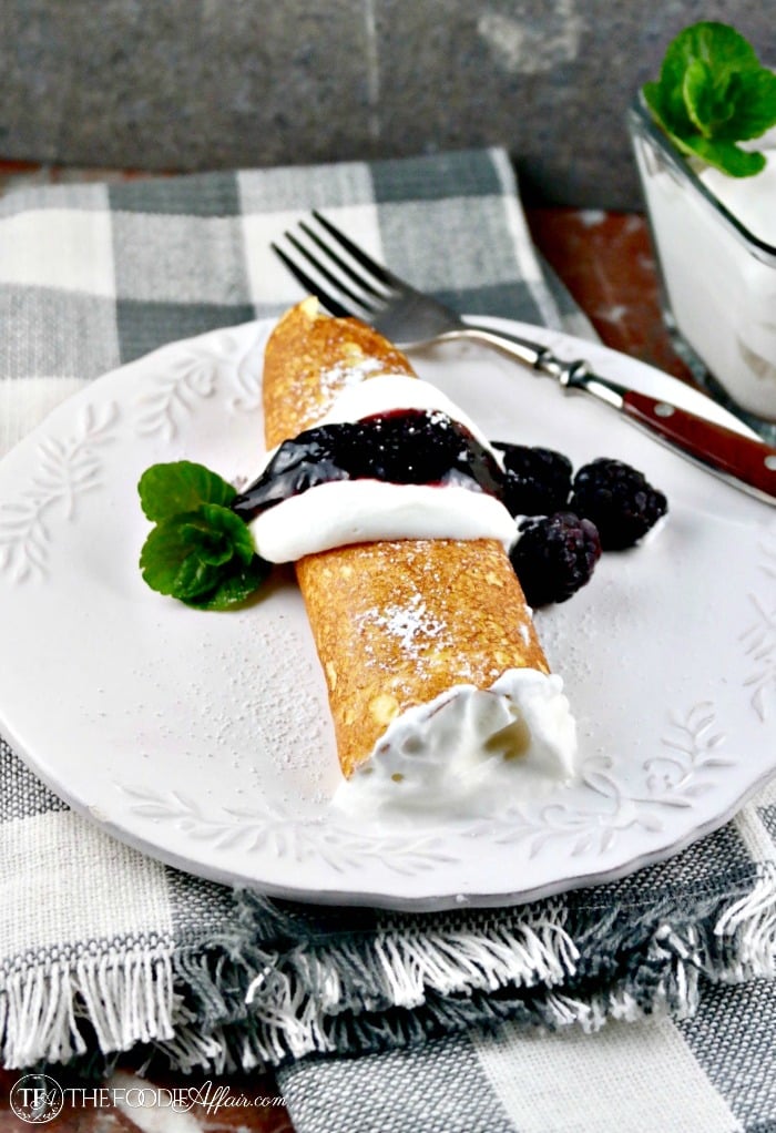 Low Carb Crepes are versatile hearty wraps for sweet or savory fillings. Each crepe is only 2.7 carbs #crepes #lowcarb #dessert |www.thefoodieaffair.com