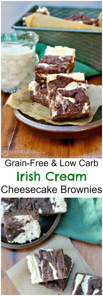 Irish Cream Cheesecake Brownies made with ingredients to keep this treat low carb! #brownies #dessert #Baileys | www.thefoodieaffair.com