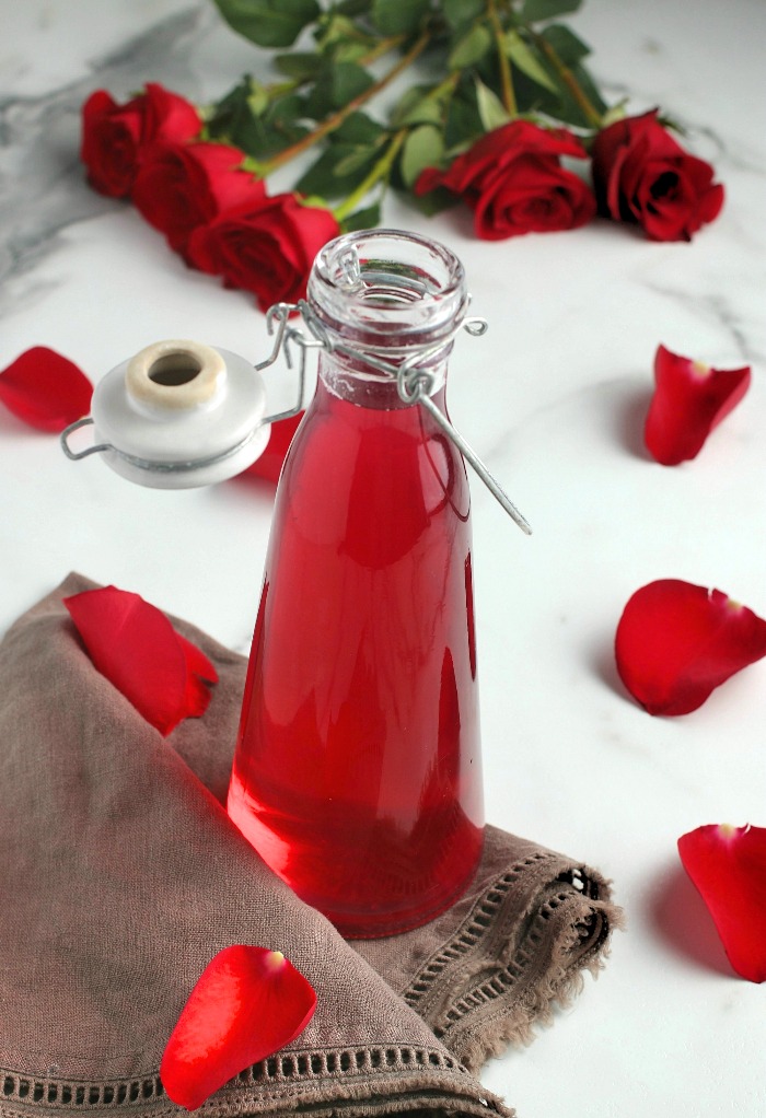This jar full of DIY rose water is finished and ready to be used!