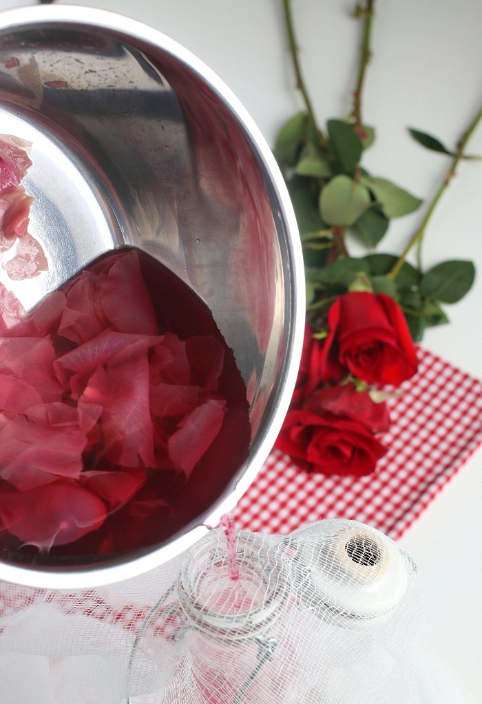 Straining the rose water before it is used makes it great for any application! It's great for rose water for cooking! 