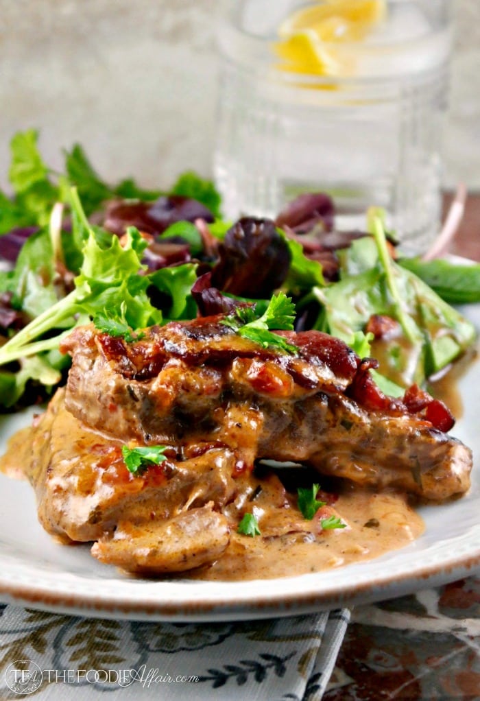 Skillet Pork Chops with Caramelized Onions & Bacon