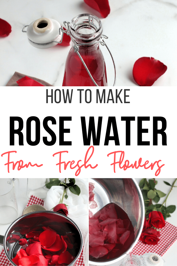 Don't throw those beautiful rose petals away! Make fresh rose water that can be used in recipes and in diy beauty products like a homemade toner. #diy #rosewater