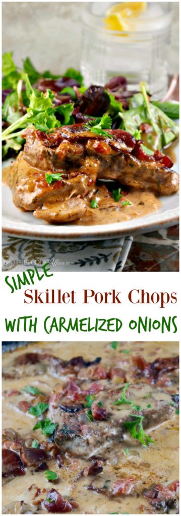 Simple Skillet Pork Chops with caramelized onions and bacon #skillet #keto #recipe #pork | www.thefoodieaffair.com