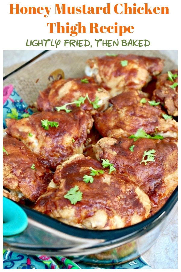 Honey Mustard Chicken Thighs with a hint of sweetness followed with a tangy spicy bite! These chicken thighs are lightly pan fried to lock in the flavor and then baked to perfection! #chicken #thighs #recipe #family | www.thefoodieaffair.com