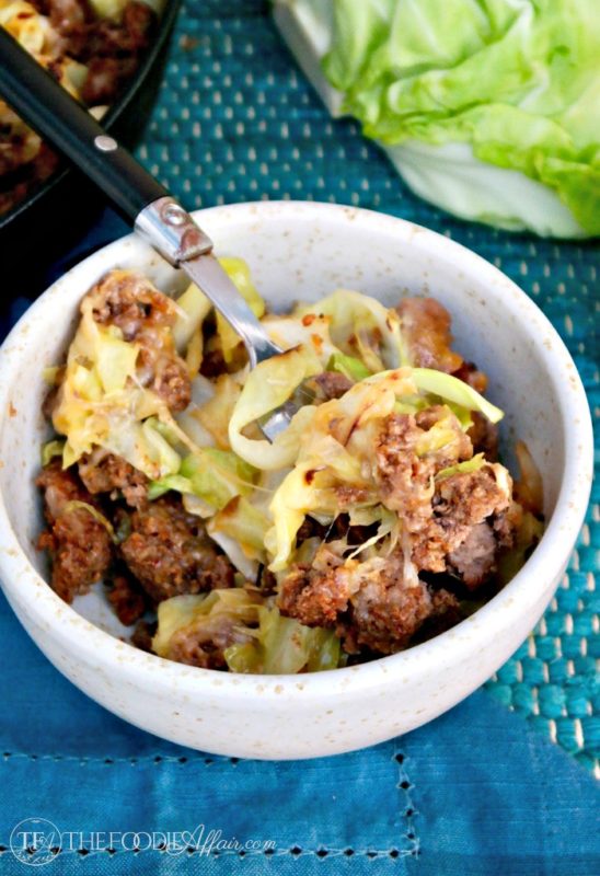 Tex Mex Cabbage Beef Skillet Recipe Topped with Spicy Mexican Cheese Blend